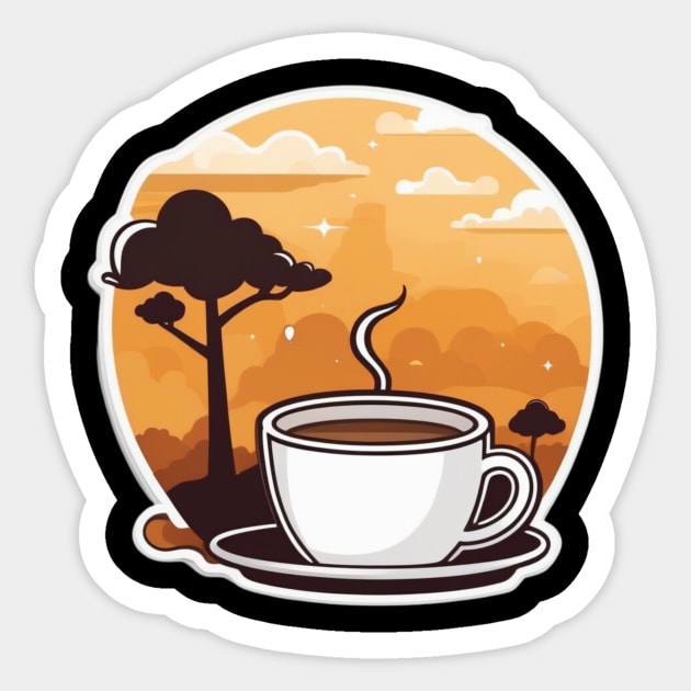 hot coffee cup with orange landscape Sticker by AhmedPrints